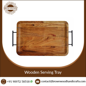 Elegante bandeja de servicio Rectangular de madera de color con acabado de madera natural personalizada hecha a mano con asas de metal para cocina y comedor - Product Image 3