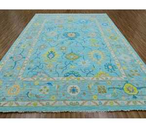 Tapis en laine noués à la main personnalisables 10 'x 14' tapis et ensembles de conception Oushak et tissage bleu turc - Product Image 3