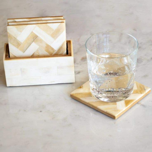 Sous-verres indiens faits main en bambou avec incrustations de os, design classique carré, résistants à la chaleur, écologiques, pour la décoration de table, cadeau de mariage - Product Image 1