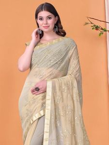 Wholesale <b>Supply</b> Quality Indian Ethnic Georgette Saree Blouse for Adults Latest Sequence Embroidery Design for Women - Product Image 6