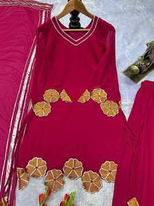 Último Designe Anarkali vestido de seda pura de Chinon con bordado trabajo hasta el suelo muselina lavable - Product Image 3