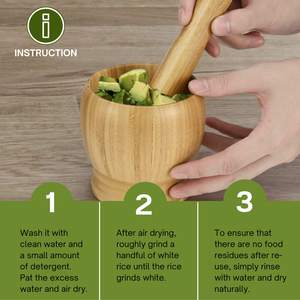 Juego de mortero y Maja de madera Juego de tazón y molinillo de bambú de 5 pulgadas Molcajete de madera Muddler y tazón con tapa y cuchara para guacamol - Product Image 6