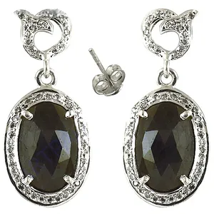 Boucles d'oreilles pendantes en argent 925 pour femmes, ovale, saphir, perle d'eau douce, or, émeraude, motif floral, accessoires élégants pour femmes - Product Image 2