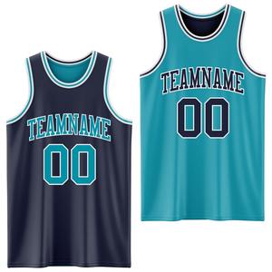 Directement de la marque Engro Sports Maillot de basket-ball à sublimation double face réversible bleu marine et blanc sarcelle personnalisé - Product Image 1