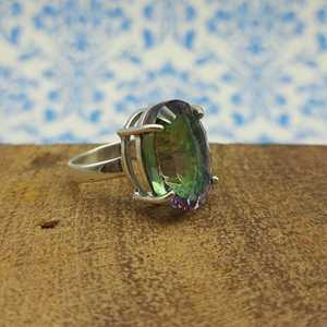 Anillo DE BODA bohemio de Plata de Ley 925, conjunto de puntas de topacio místico facetado, diseñador de diamantes, joyería de piedra Natural artesanal - Product Image 3