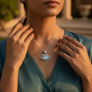 Handmade 925 Silver Moonstone Pendant Rose <b>Gold</b> <b>Number</b> Pattern Rhodium Plated Charm for Women Platinum Main Material Gemstone - Product Image 3