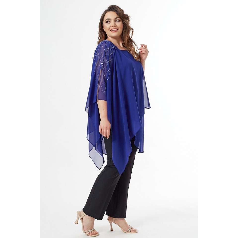 SAX SHOULDER STONE CLOAK SLEEVE LARGE SIZE ELEGANT BLOUSE