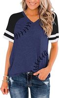 61% Coton 38% Polyester 1% Élasthanne Léger Respirant T-shirt décontracté à manches courtes col en V pour femme avec logo de baseball raglan