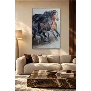 Impression sur toile Fida : Trois chevaux au galop (deux noirs et un brun) - Product Image 5