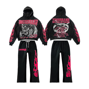 Custom Manufacturer Baggy Oversized Men Tracksuit Double Waist Sweat Suit Rhinestone Hoodie Flared <b>Sweatpants</b> Winter Printed - Product Image 5