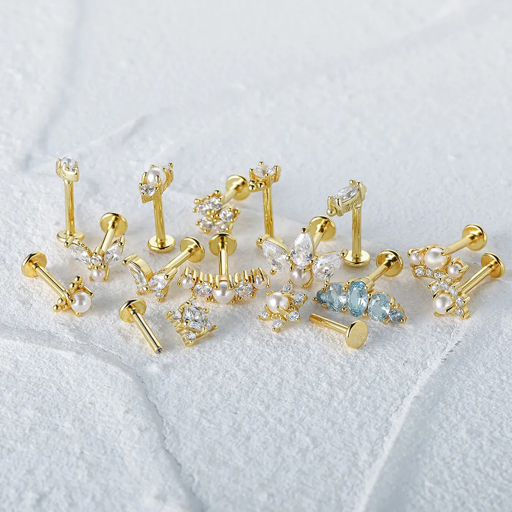 เจาะหูStuds 925 เงินสเตอร์ลิงเพิร์ลZircon Tragusต่างหูผู้หญิง 16G Daith Helixเจาะเครื่องประดับFine