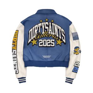 Veste de baseball vintage personnalisée en laine unie d'hiver avec manches en cuir et logo brodé en chenille - Coupe-vent lourd - Product Image 3