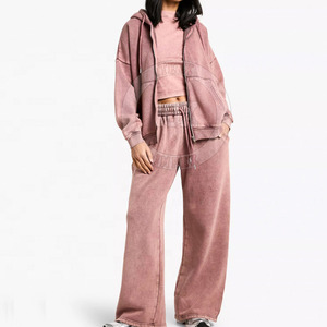 Ropa de otoño para mujer, traje de jogging con lavado ácido, conjunto de chándal informal ligero y cómodo con lavado ácido para mujer - Product Image 1