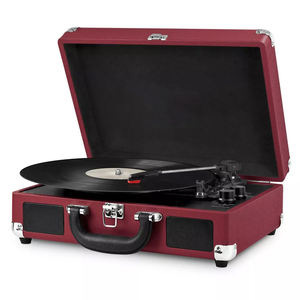Valise vinyle personnalisée pour <span class=keywords><strong>enregistreur</strong></span> à platine vinyle Valise elliptique en cuir PU à dents bleues Boîte de tourne-disque - Product Image 3
