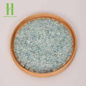 Bandeja de Servir de Bambú Rústica y Bohemia de Diseño Único, con Patrón de Nácar, Ratán, Nácar de 5 mm, Apta para Alimentos, Ecológica, Vietnam - Product Image 3