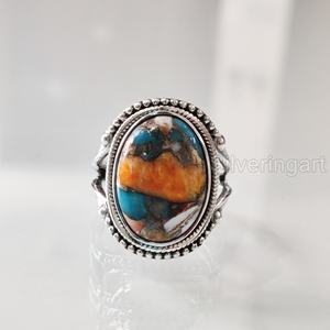 Bague femme huître naturelle cuivre Turquoise pierre précieuse décembre pierre de naissance bohème bande bijoux faits à la main 925 bague en argent Sterling - Product Image 4