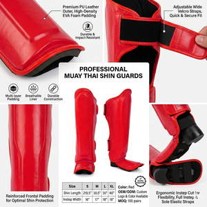 Protège-tibias durables pour Muay Thai, MMA, Boxe et Kickboxing avec fermeture auto-agrippante réglable - Product Image 2