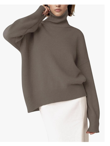 DIRECT FACTORY CUSTOM LOGO NEW ARRIVAL BANGLADESH TURTLENECK SWEATER CHUNKY <b>LONG</b> SLEEVE KNITTED PULLOVER HIGH LOW HEM WINTER TOP - Product Image 3