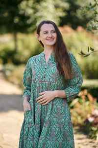 Shey Hand Block Printed Cotton Dress Boho Floral <b>Green</b> <b>Pink</b> Casual Summer Wear - Product Image 5