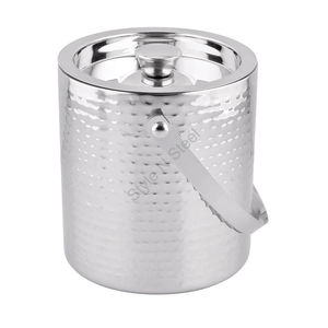 Cubo de hielo de acero inoxidable de doble pared pesado de primera calidad, diseño plateado martillado con aspecto clásico y elegante - Product Image 1