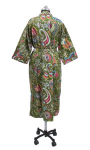 Kimono con estampado de Mukut de algodón 100% verde oscuro, bata de ducha envolvente de noche de verano ligera, bata de baño informal para dormir para Otoño e Invierno - Product Image 5