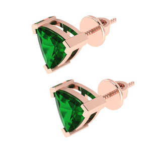 Pendientes de tuerca con gema de esmeralda talla trillón, piedra de nacimiento de mayo, chapados en oro blanco sobre plata de ley, 7.45mm, joyería fina, 2 unidades, 1.6g - Product Image 1