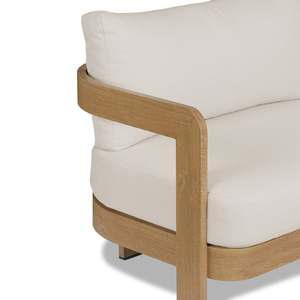 Modern <b>Wooden</b> <b>Frame</b> <b>Sofa</b> with Beige Cushions and Minimalist Design Perfect for Living Room or Lounge Space - Product Image 4