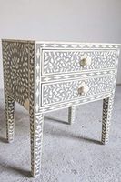 Console de bureau moderne en bois massif à quatre tiroirs, incrustation d'os faite à la main, qualité supérieure, écologique, artisanat indien naturel