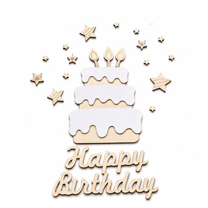 Ensemble d'ornements en bois naturel sur le thème des anniversaires, artisanat fait main, formes <span class=keywords><strong>de</strong></span> gâteau et d'étoile pour séance photo d'anniversaire - Product Image 2