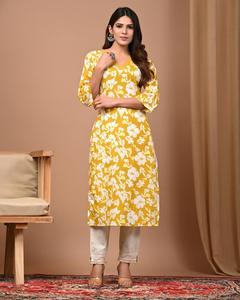 Ropa informal con estampado floral para mujer, vestido étnico elegante de rayón Kurti, Ropa Étnica, vestido para verano y ropa de oficina - Product Image 1