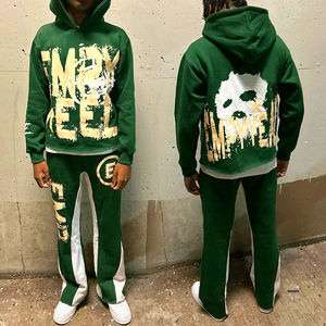 Streetwear personnalisé de haute qualité délavé à l'acide pour hommes, ensemble pull à capuche et pantalon de survêtement, survêtements grande taille avec techniques de strass - Product Image 3