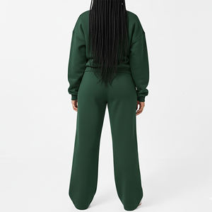 2025 New Arrived Custom Made Zip up Crop Top Hoodie & Joggers <b>Set</b> 100% Cotton Custom Screen Printed Logo Lightweight Sweatsuit - Product Image 2