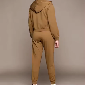 Stylish <b>Brown</b> Blank Hoodies and <b>Jogger</b> Set Comfortable Active Wear Perfect for Casual Days and Effortless Everyday Fashion - Product Image 3