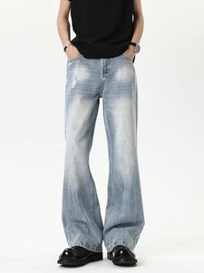 Pantalones vaqueros elásticos para hombre personalizados High Street Hip Hop Estilo vintage Cremallera Fly Dark Proveedor directo Ropa de calle 3D - Product Image 5