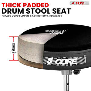 5 Core <b>Drum</b> Throne 3 Thick Padded Guitar Stool 200Lb Capacity Velvet Top Adjustable Drummer Chair - Product Image 2