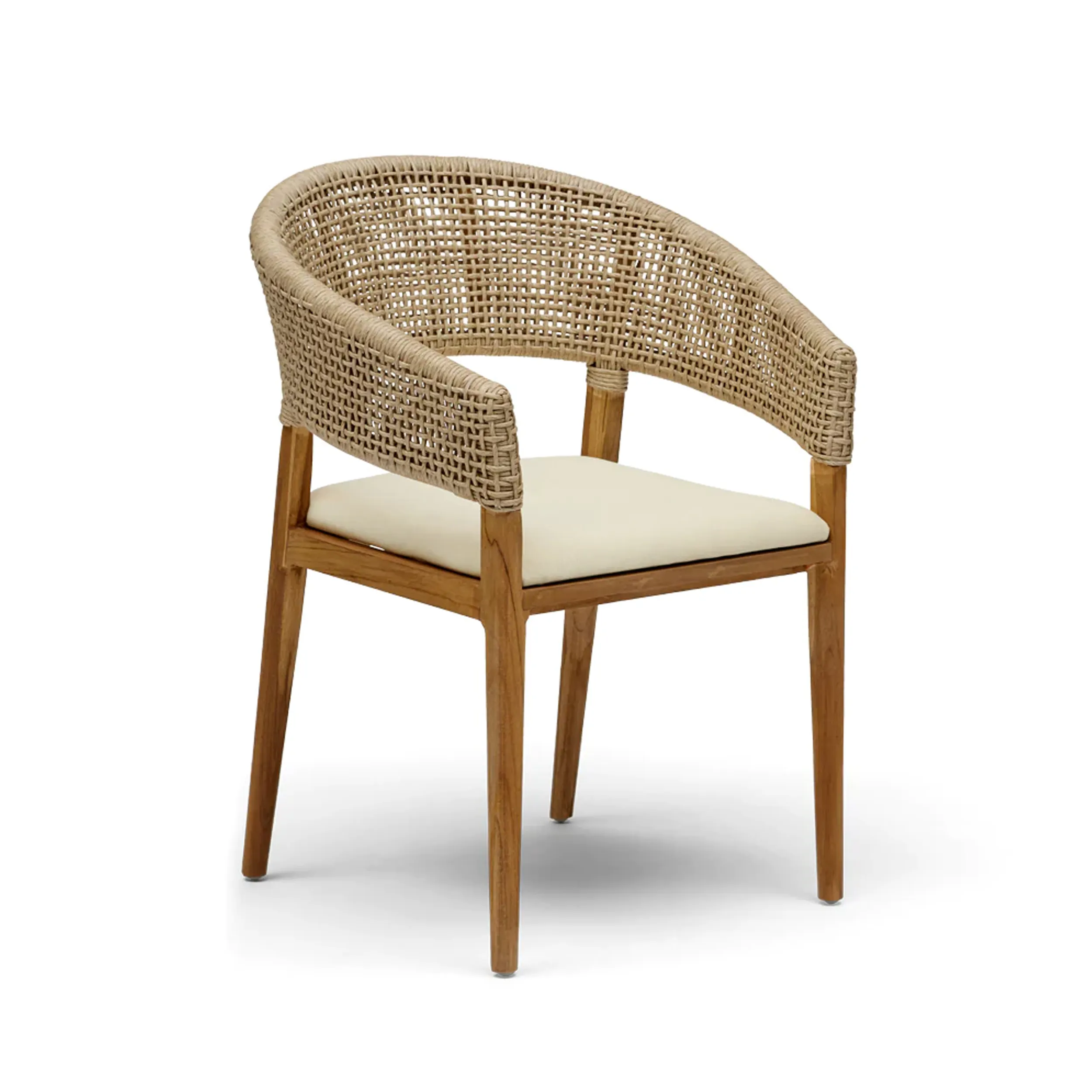 Dining Chair Teak Wood With Rattan Synthetic And Cushion Outdoor-Royal