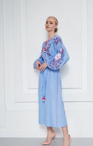 ชุดกระโปรงยาวปักลายดอกไม้สีฟ้าสำหรับเทศกาลคริสต์มาสชุดกระโปรงแขนพองสำหรับผู้หญิงชุดเดรสยาวรัดรูปลำลองที่ไม่เหมือนใคร - Product Image 5