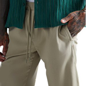 Pantalon droit décontracté personnalisé de couleur beige pour hommes avec cordon de serrage et poches latérales à vendre à bas prix - Product Image 5