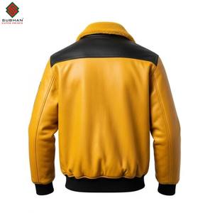 Handmade Synthetic <b>Leather</b> Winter Casual Bomber <b>Jacket</b> with Zipper Closure Solid Pattern Mandarin Collar <b>Aviator</b> Pilot Style - Product Image 4