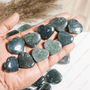 Venta al por Mayor de Mini Corazones de Ágata Musgosa para Sanación Emocional, Decoración y Meditación - Product Image 1