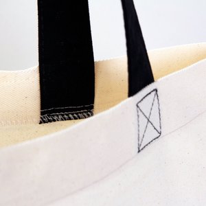 Sac fourre-tout en coton avec poignées noires 16 x 14 pouces (40 x 35 cm) style sac de plage, cadeaux publicitaires, impression sérigraphique, lettres, tissu en toile de jute - Product Image 6