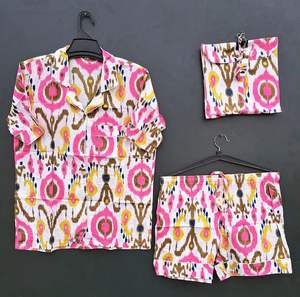 ชุดชุดนอนสตรีพิมพ์ลายดอกไม้สไตล์ลำลองสำหรับผู้หญิงชุดผ้าทอคอตตอน100% อินเดียสำหรับเพื่อนเจ้าสาวในฤดูร้อนของขวัญของใช้ส่วนตัว - Product Image 1