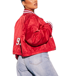 Chaqueta Bomber de satén personalizada para mujer, chaquetas informales universitarias abotonadas de manga larga con botones, ropa de abrigo de talla grande, chaqueta universitaria transpirable - Product Image 2