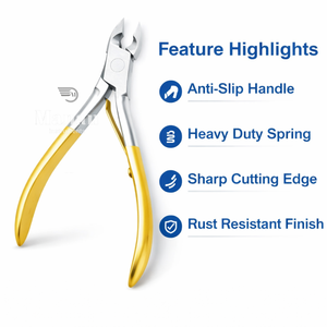 Premium High Quality Gold Handle Stainless Steel <b>Cuticle</b> Nipper Professional Manicure Pedicure <b>Tool</b> for Finger Use - Product Image 6
