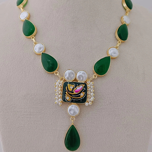 Royal Ruby Pearl Fusion Necklace Set Diseño único de piedra en forma de lágrima Material de latón pesado Joyería de moda Producto a granel - Product Image 1