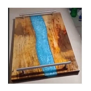 Plateau en bois moderne de style unique pour décoration intérieure avec poignée Organisateur de polonais personnalisé Plateau de service alimentaire à longue surface au meilleur prix - Product Image 6