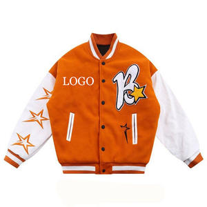 Venta al por mayor logotipo personalizado de lana de chenilla bordado béisbol Letterman chaquetas hombres Vintage en blanco naranja cuero manga Varsity chaqueta - Product Image 1