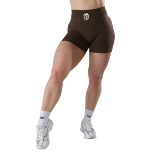 Shorts Deportivos de Cintura Media sin Costuras para Mujer, Color Marrón Oscuro, Elásticos, de Compresión, para Entrenamiento, Fitness, a Prueba de Sentadillas - Product Image 1