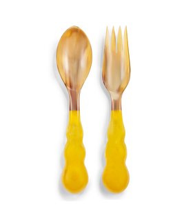 Ensemble Premium de 2 cuillères à tête de corne circulaire avec poignée robuste couverts couverts pour salade ustensiles de cuisine vaisselle de table - Product Image 5