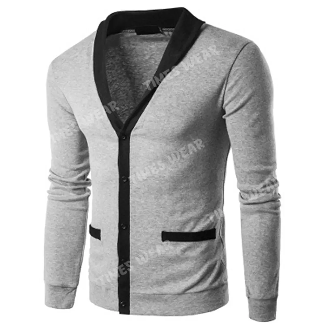 Men's High Quality 100% Cotton V-Neck Sweatshirt Single-Breasted Plain Slim Cardigan Sweater